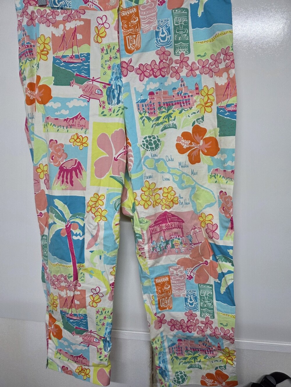 Vintage Lilly Pulitzer Womens Hawaiian Print Cropped Casual Pants Size 14